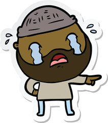 sticker of a cartoon bearded man crying