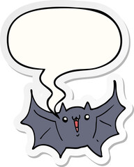 cartoon happy vampire bat and speech bubble sticker