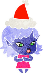 pretty retro cartoon of a elf girl wearing santa hat