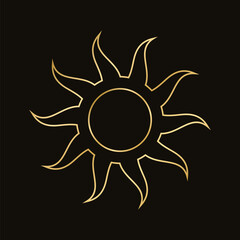 Golden celestial sun icon logo. Simple modern abstract design for templates, prints, web, social media posts
