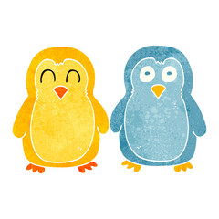 retro cartoon birds holding hands