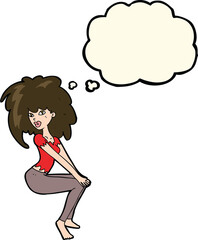 cartoon woman with big hair with thought bubble