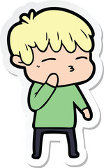 sticker of a cartoon curious boy