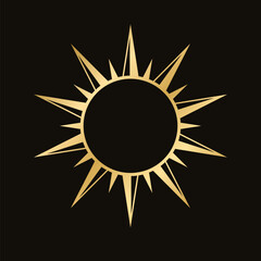 Golden celestial sun icon logo. Simple modern abstract design for templates, prints, web, social media posts