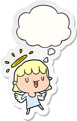 cartoon angel and thought bubble as a printed sticker