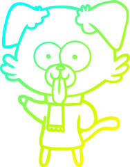cold gradient line drawing cartoon dog in winter clothes