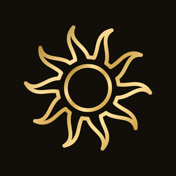 Golden celestial sun icon logo. Simple modern abstract design for templates, prints, web, social media posts