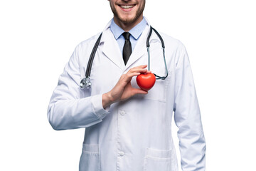 healthcare and medical concept - male doctor with heart