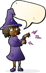 cartoon witch casting spell with speech bubble