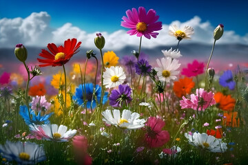Fototapeta na wymiar Experience the Colorful Flower Meadow of Spring. Generative AI