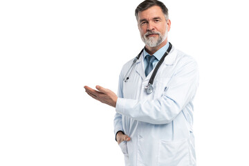 Cheerful mature doctor posing and smiling at camera, healthcare and medicine - 580650764