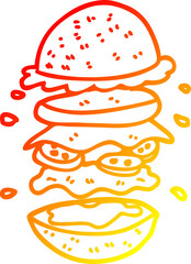 warm gradient line drawing cartoon huge burger