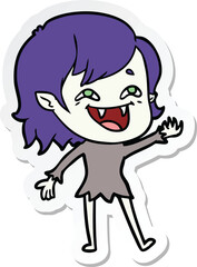 sticker of a cartoon laughing vampire girl