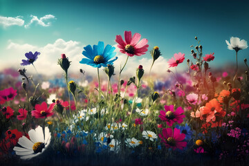 Fototapeta na wymiar Experience the Colorful Flower Meadow of Spring. Generative AI