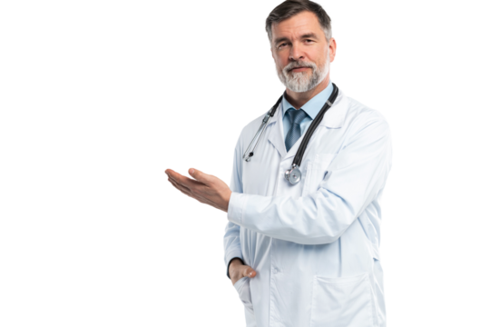 Cheerful mature doctor posing and smiling at camera, healthcare and medicine