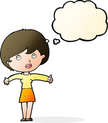 cartoon woman giving thumbs up with thought bubble