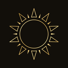 Golden celestial sun icon logo frame. Simple modern abstract design for templates, prints, web, social media posts