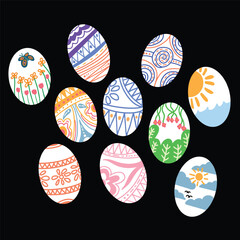 sets of easter egg with unique beautiful decoration, good for graphic design resource on april month.