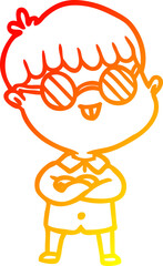 warm gradient line drawing cartoon boy wearing spectacles