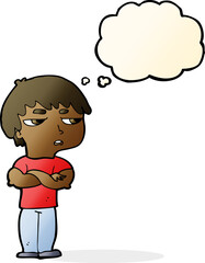 cartoon annoyed boy with thought bubble
