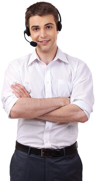 Smiling Friendly Handsome Young Male Call Center Operator