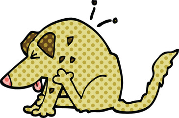comic book style cartoon dog scratching