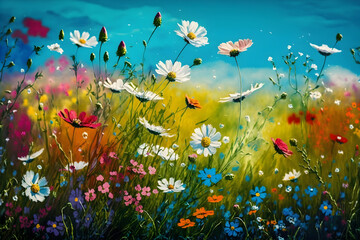 Obraz na płótnie Canvas Spring Blossoms: A Vibrant Meadow of Colorful Flowers. Generative AI