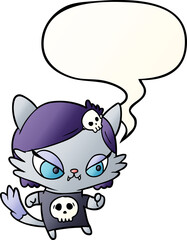 cute cartoon tough cat girl and speech bubble in smooth gradient style