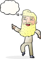 Obraz premium cartoon man with beard laughing and pointing with thought bubble