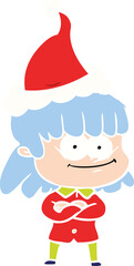 flat color illustration of a smiling woman wearing santa hat