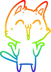 rainbow gradient line drawing happy cartoon cat