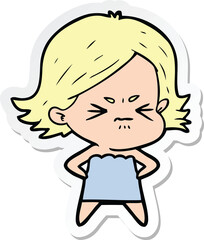 sticker of a cartoon angry girl