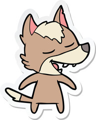 sticker of a cartoon wolf laughing