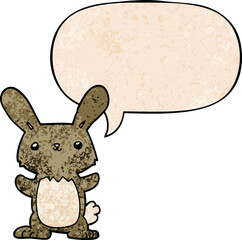 cute cartoon rabbit and speech bubble in retro texture style