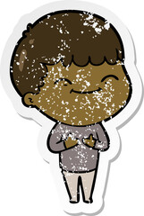distressed sticker of a cartoon happy boy