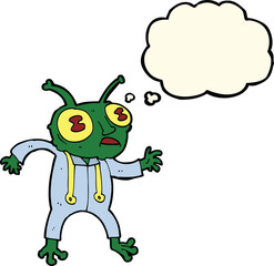 cartoon alien spaceman with thought bubble