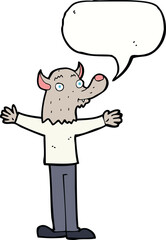 cartoon friendly werewolf with speech bubble