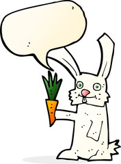 cartoon rabbit with carrot with speech bubble