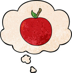 cartoon apple and thought bubble in grunge texture pattern style