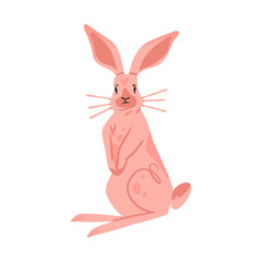 Hand drawn abstract vector graphic clipart illustration collection with pink adorable cute,cartoon bunny character.Trendy kids modern design concept.Vector contemporary New Year and Easter symbol.