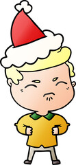 gradient cartoon of a annoyed man wearing santa hat