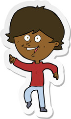 sticker of a cartoon happy pointing man