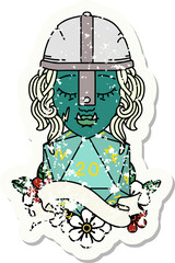 half orc fighter character with natural 20 dice roll illustration