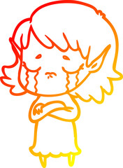warm gradient line drawing cartoon crying elf girl