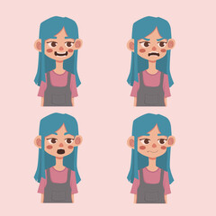 girl character design with different expression