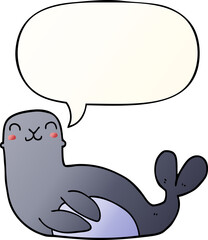 cartoon seal and speech bubble in smooth gradient style