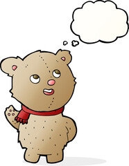 cartoon cute teddy bear with scarf with thought bubble
