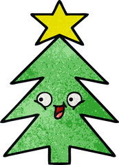 retro grunge texture cartoon christmas tree