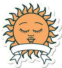 tattoo sticker with banner of a sun with face
