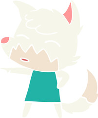 flat color style cartoon fox in dress pointing